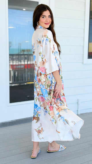 Botanical Floral Button Up Italian Maxi Dress- Ivory