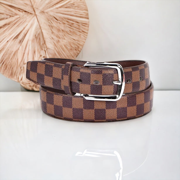 Faux Leather Check Mate Belt - Brown/Camel-260 Other Accessories-KC Factory-Coastal Bloom Boutique, find the trendiest versions of the popular styles and looks Located in Indialantic, FL