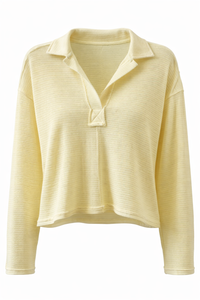 Soft Focus Half Button Knit Top - Butter Yellow