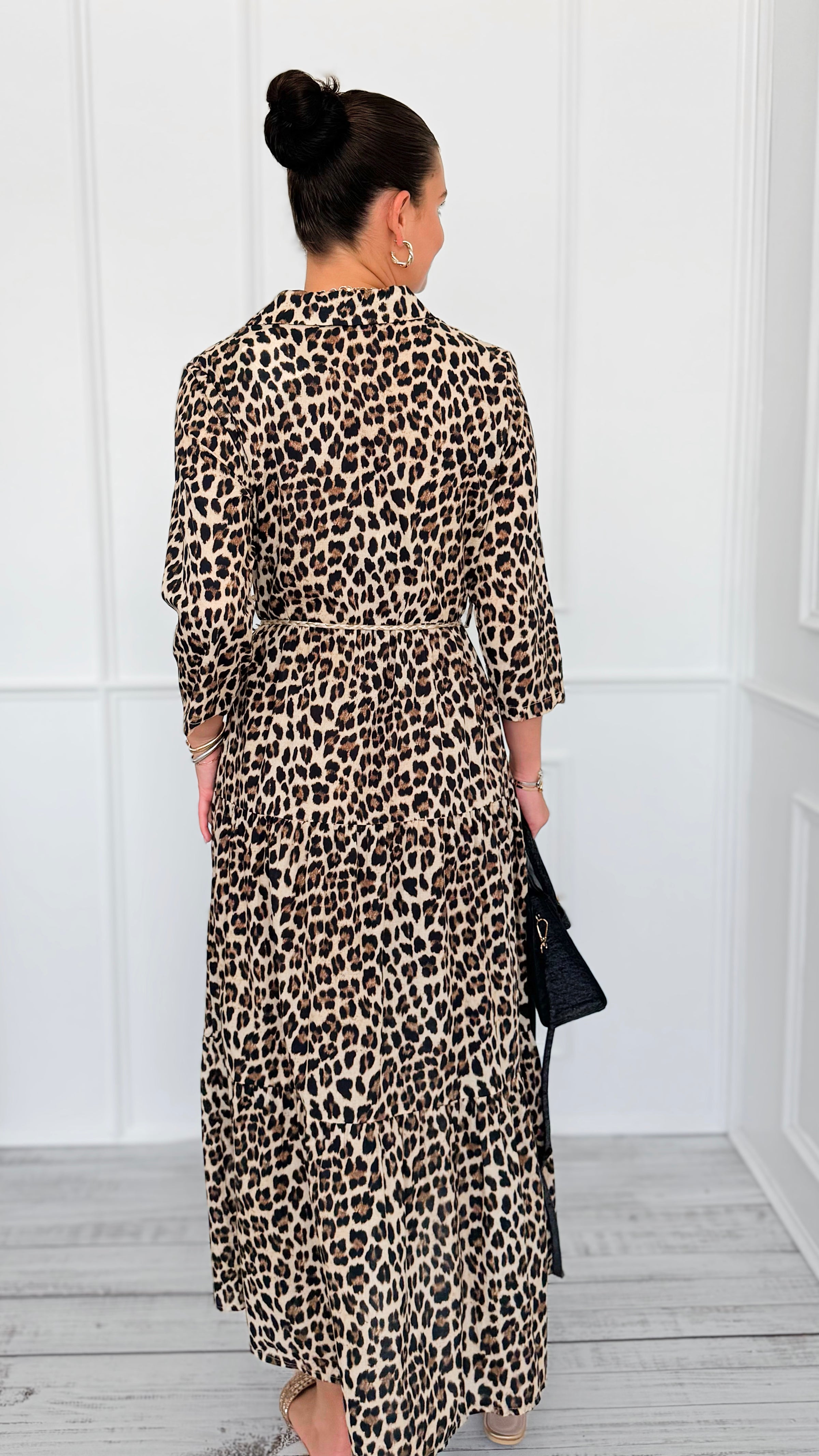Leopard Paws Button Italian Long Dress-200 Dresses/Jumpsuits/Rompers-FH GROUP-Coastal Bloom Boutique, find the trendiest versions of the popular styles and looks Located in Indialantic, FL
