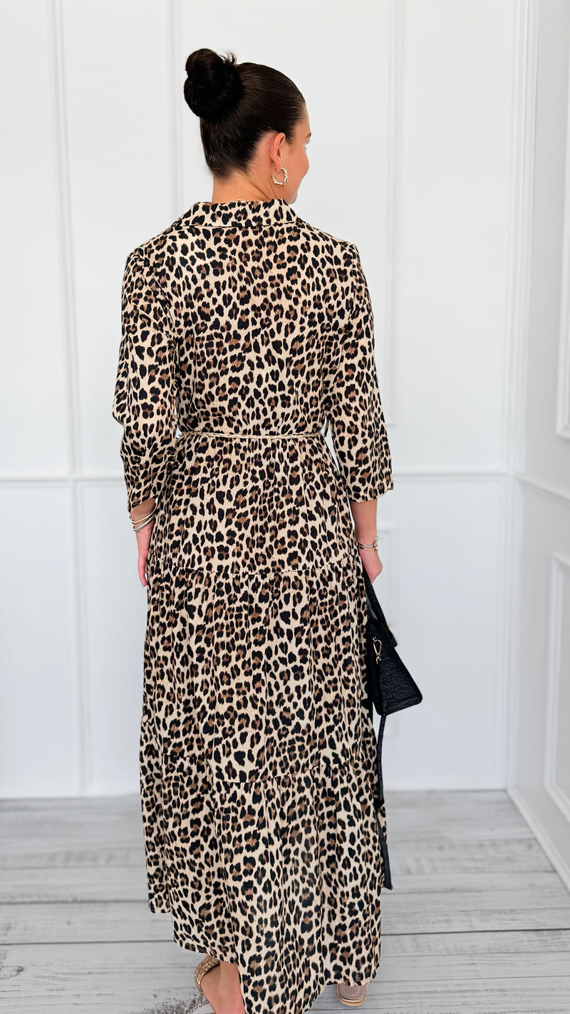 Leopard Paws Button Italian Long Dress-200 Dresses/Jumpsuits/Rompers-FH GROUP-Coastal Bloom Boutique, find the trendiest versions of the popular styles and looks Located in Indialantic, FL