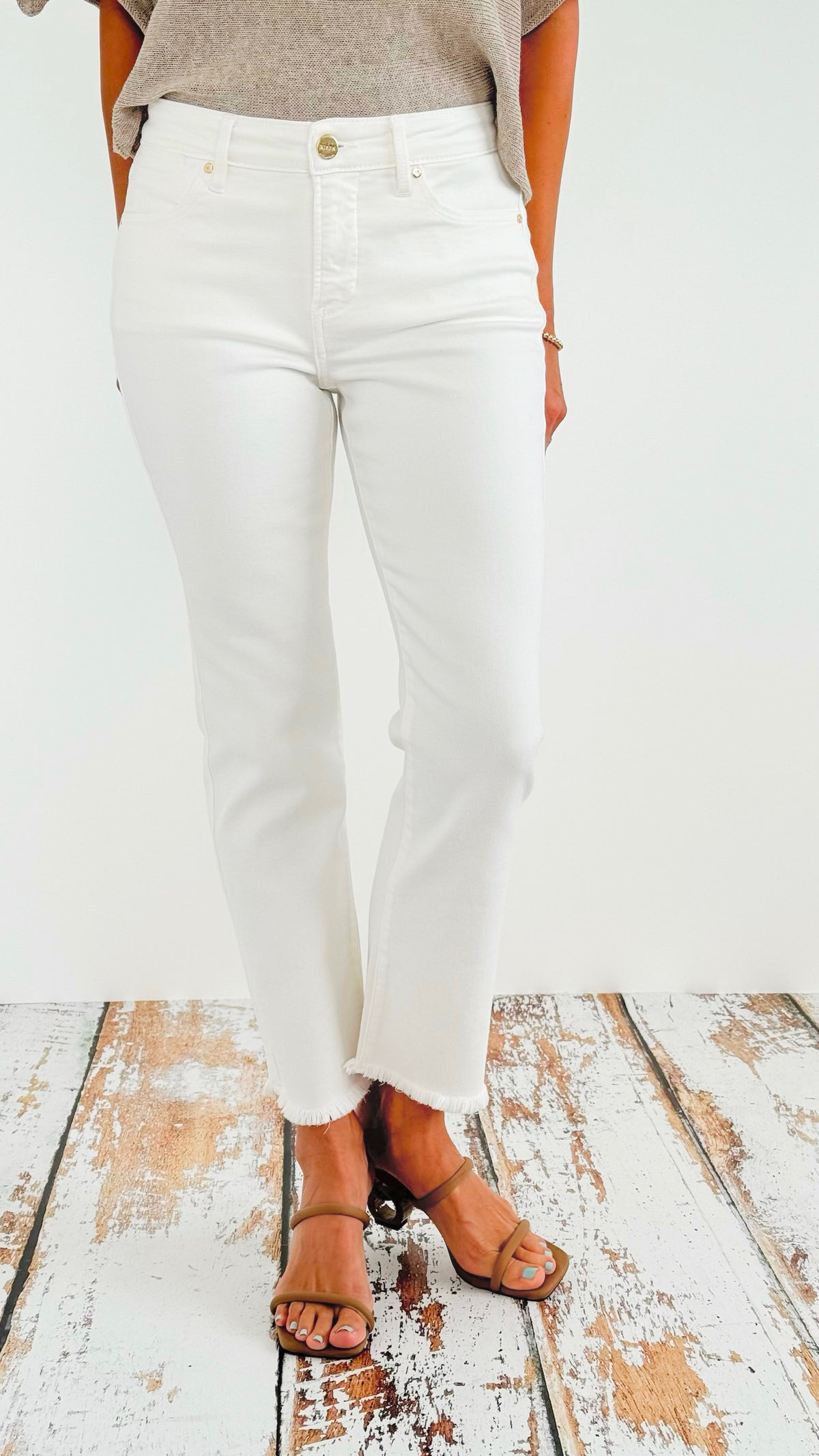 Mid-Rise Fray Hem Cropped Straight Jeans - White-190 Denim-Risen-Coastal Bloom Boutique, find the trendiest versions of the popular styles and looks Located in Indialantic, FL