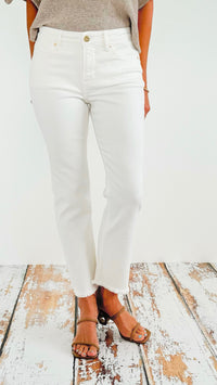 Mid-Rise Fray Hem Cropped Straight Jeans-White-190 Denim-Risen-Coastal Bloom Boutique, find the trendiest versions of the popular styles and looks Located in Indialantic, FL