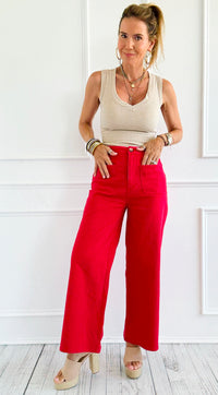 Hot Ticket Wide Leg Pants - Red-100 Pants-ENTRO-Coastal Bloom Boutique, find the trendiest versions of the popular styles and looks Located in Indialantic, FL