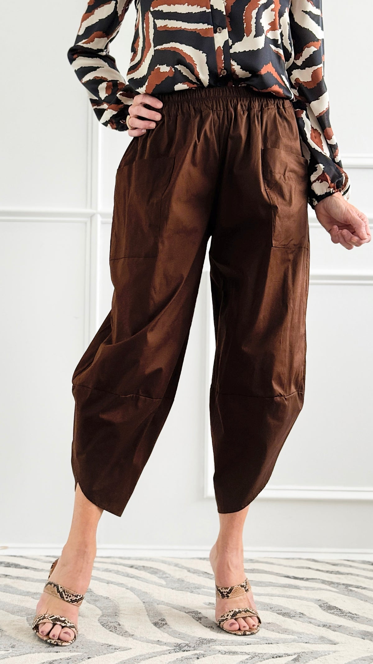Relax & Go Italian Barrel Pant- Brown-100 Pants-VANESSA-Coastal Bloom Boutique, find the trendiest versions of the popular styles and looks Located in Indialantic, FL