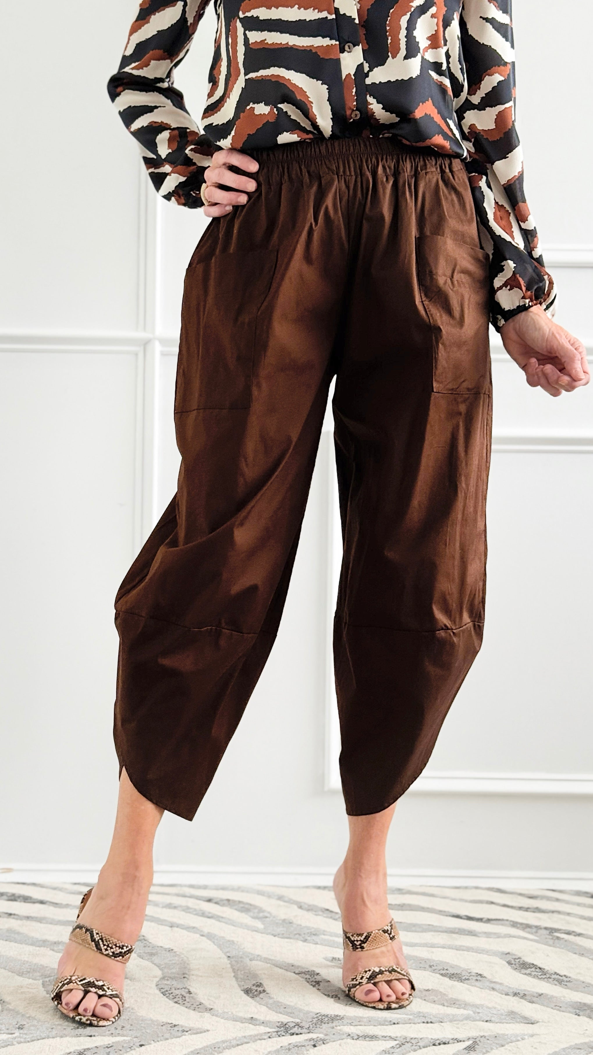 Relax & Go Italian Barrel Pant- Brown-100 Pants-VANESSA-Coastal Bloom Boutique, find the trendiest versions of the popular styles and looks Located in Indialantic, FL
