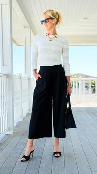 Sleek Pleated Cropped Pants - Black-170 Bottoms-Umgee-Coastal Bloom Boutique, find the trendiest versions of the popular styles and looks Located in Indialantic, FL