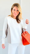 Blocked Comfort Sweatshirt-130 Long Sleeve Tops-White Birch-Coastal Bloom Boutique, find the trendiest versions of the popular styles and looks Located in Indialantic, FL