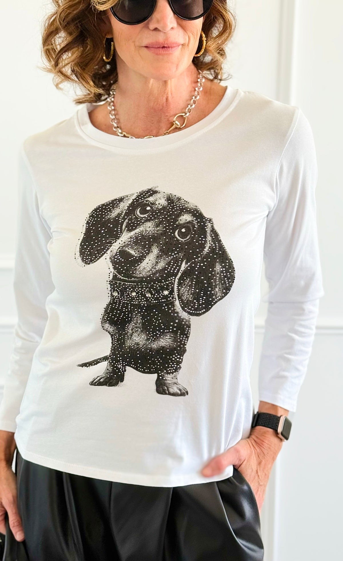 Puppy Eyes Italian Long Sleeve T-Shirt-110 Long Sleeve Tops-Mitica & Co-Coastal Bloom Boutique, find the trendiest versions of the popular styles and looks Located in Indialantic, FL