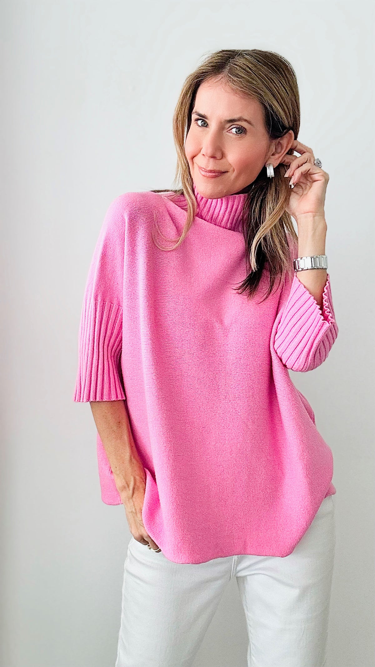 Break Free Italian Sweater Top - Rose Pink-140 Sweaters-Italianissimo-Coastal Bloom Boutique, find the trendiest versions of the popular styles and looks Located in Indialantic, FL