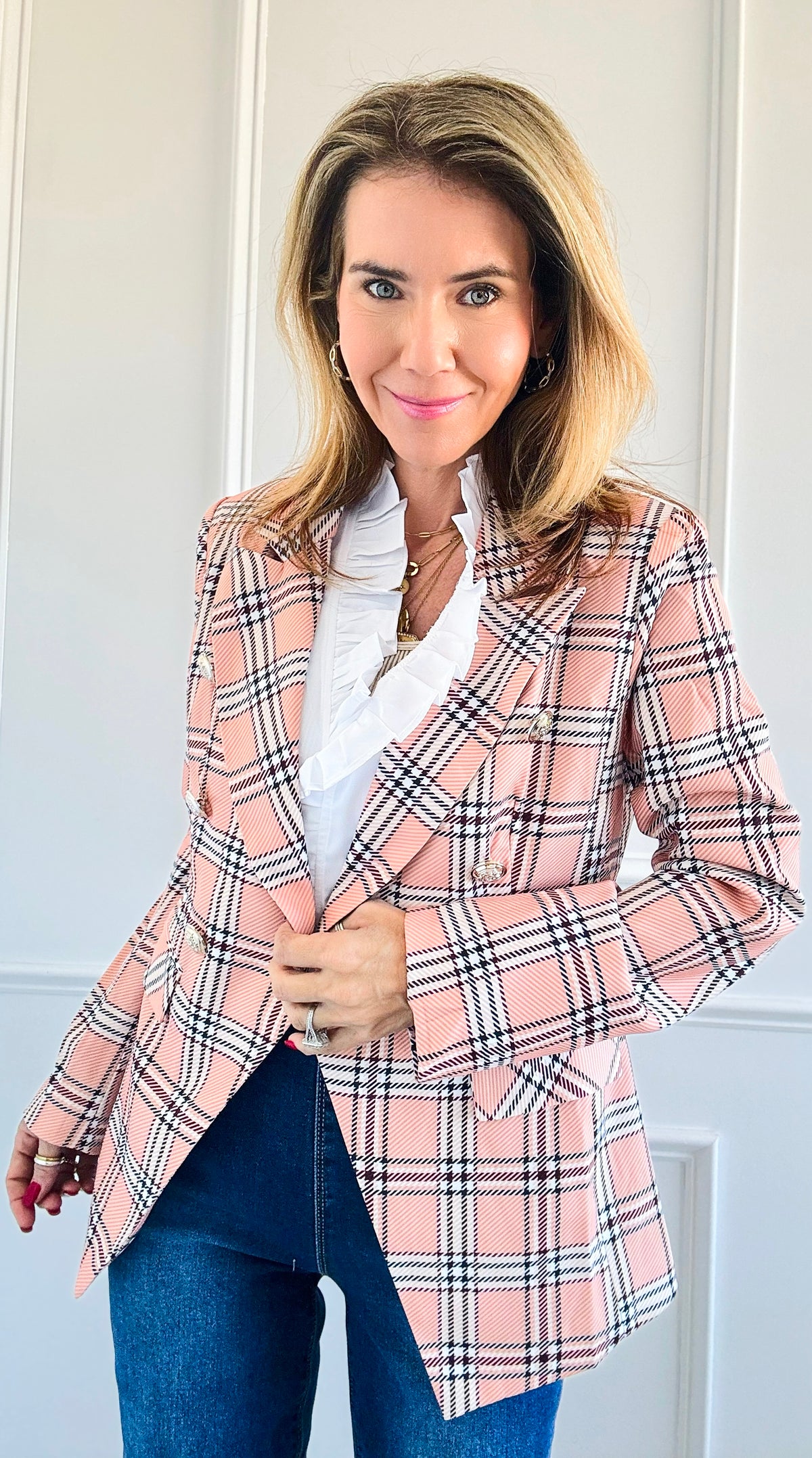 City Lights Plaid Statement Blazer-140 Sweaters-Cezele-Coastal Bloom Boutique, find the trendiest versions of the popular styles and looks Located in Indialantic, FL