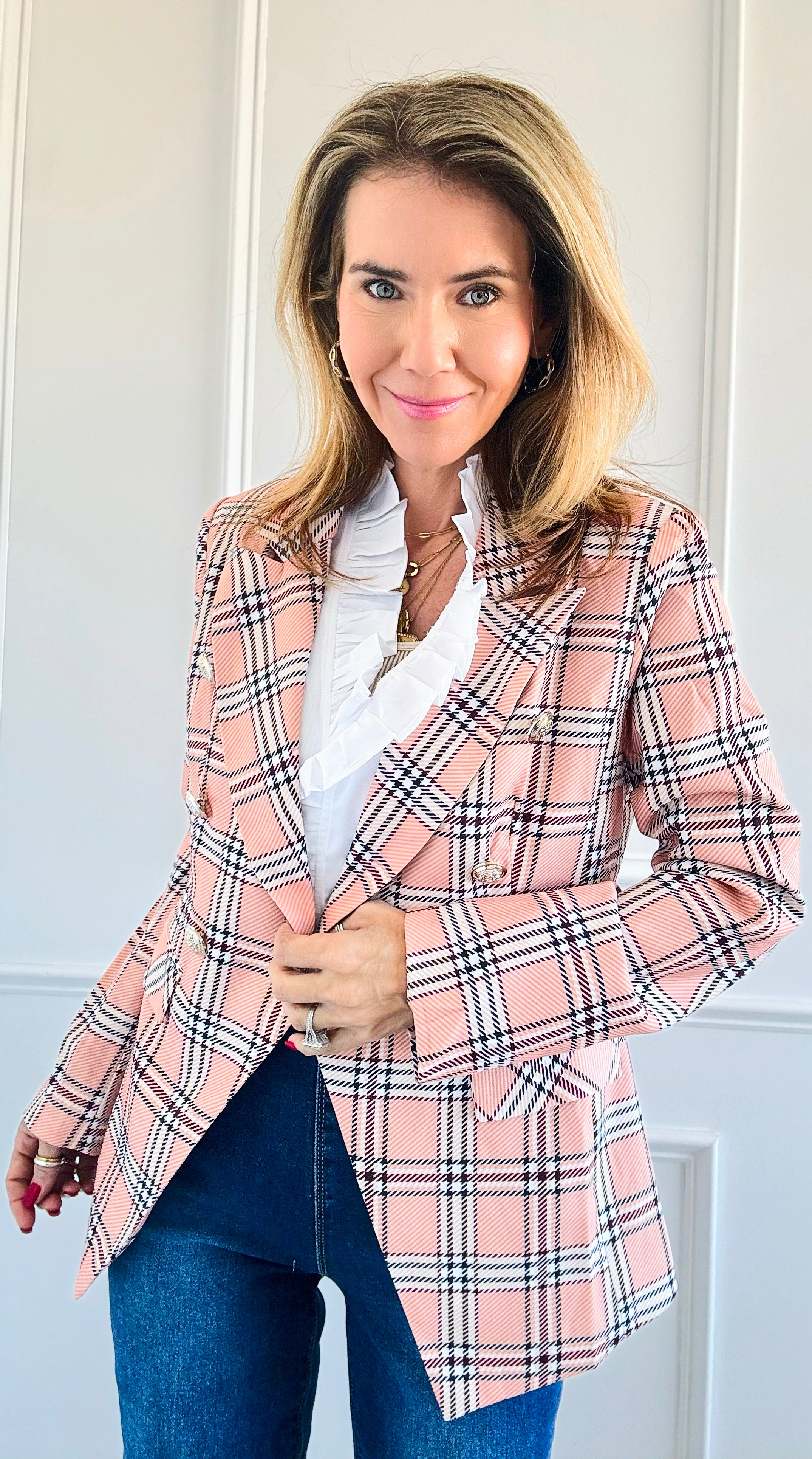 City Lights Plaid Statement Blazer-140 Sweaters-Cezele-Coastal Bloom Boutique, find the trendiest versions of the popular styles and looks Located in Indialantic, FL