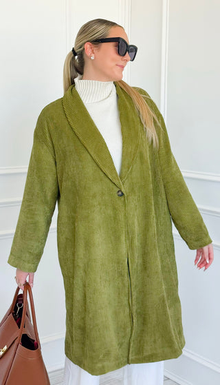 Leopard Lined Italian Long Blazer- Moss