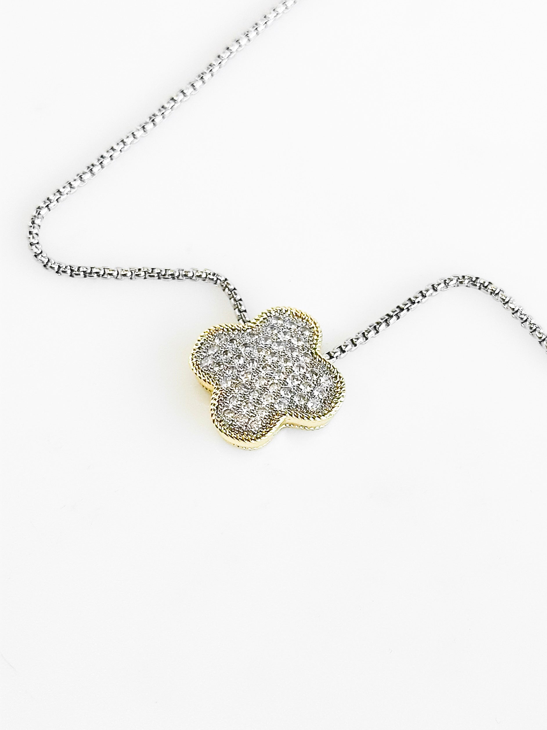 Two-Tone Clover Pendant Necklace-230 Jewelry-NYW-Coastal Bloom Boutique, find the trendiest versions of the popular styles and looks Located in Indialantic, FL