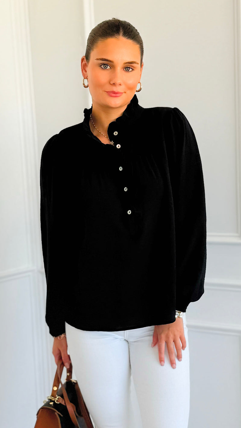 Victorian Muse Ruffle Top - Black-130 Long Sleeve Tops-JODIFL-Coastal Bloom Boutique, find the trendiest versions of the popular styles and looks Located in Indialantic, FL