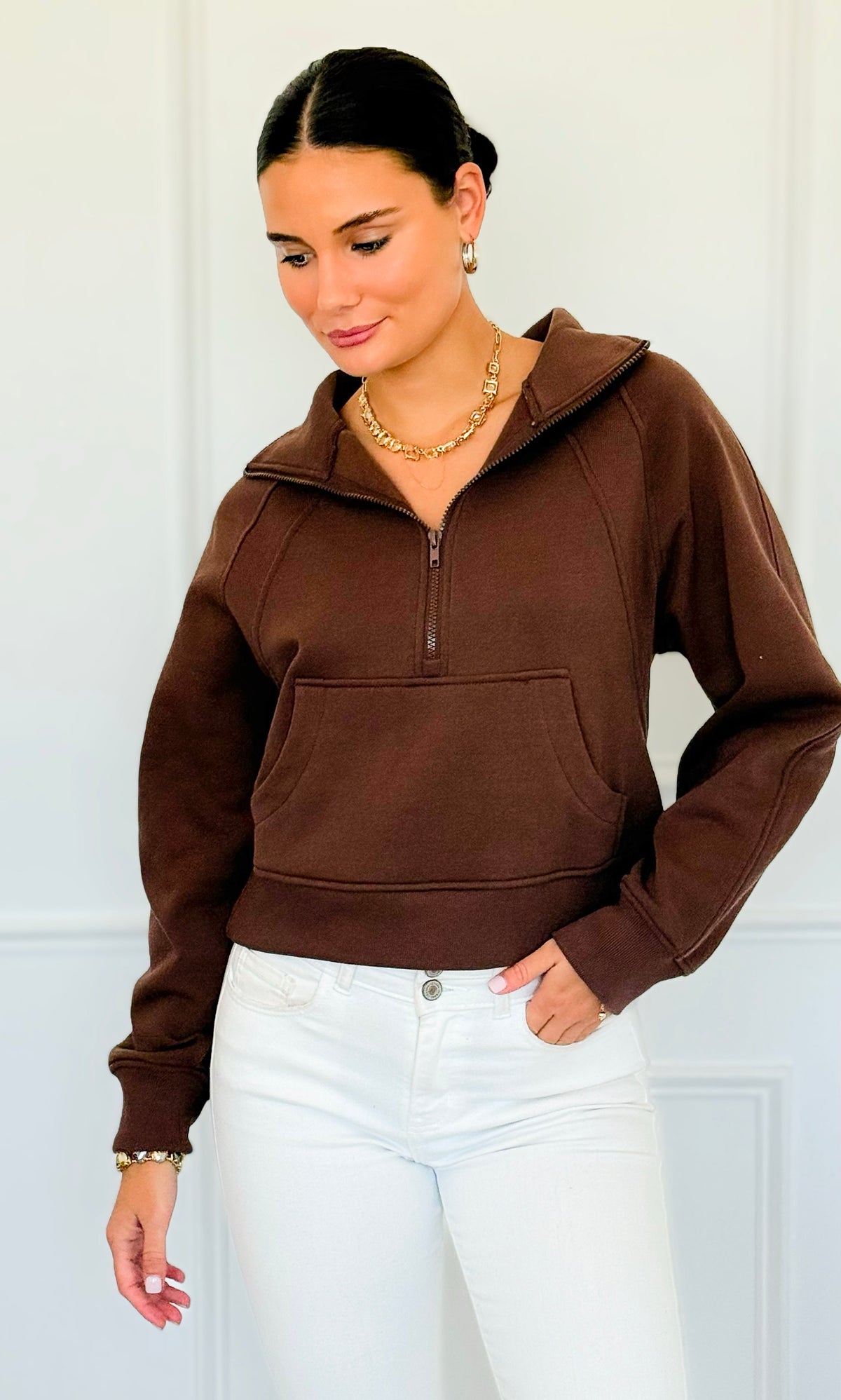 Mist Over Capri Sweatshirt - Brown-130 Long Sleeve Tops-Zenana-Coastal Bloom Boutique, find the trendiest versions of the popular styles and looks Located in Indialantic, FL