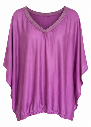 Sea Glass Shimmer V- Neck Italian Top- Magenta