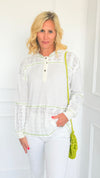 Lace Contrast Pullover-110 Long Sleeve Tops-Fantastic Fawn-Coastal Bloom Boutique, find the trendiest versions of the popular styles and looks Located in Indialantic, FL