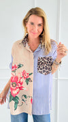 Stripes & Petals Wild Italian Blouse-110 Long Sleeve Tops-Italianissimo-Coastal Bloom Boutique, find the trendiest versions of the popular styles and looks Located in Indialantic, FL