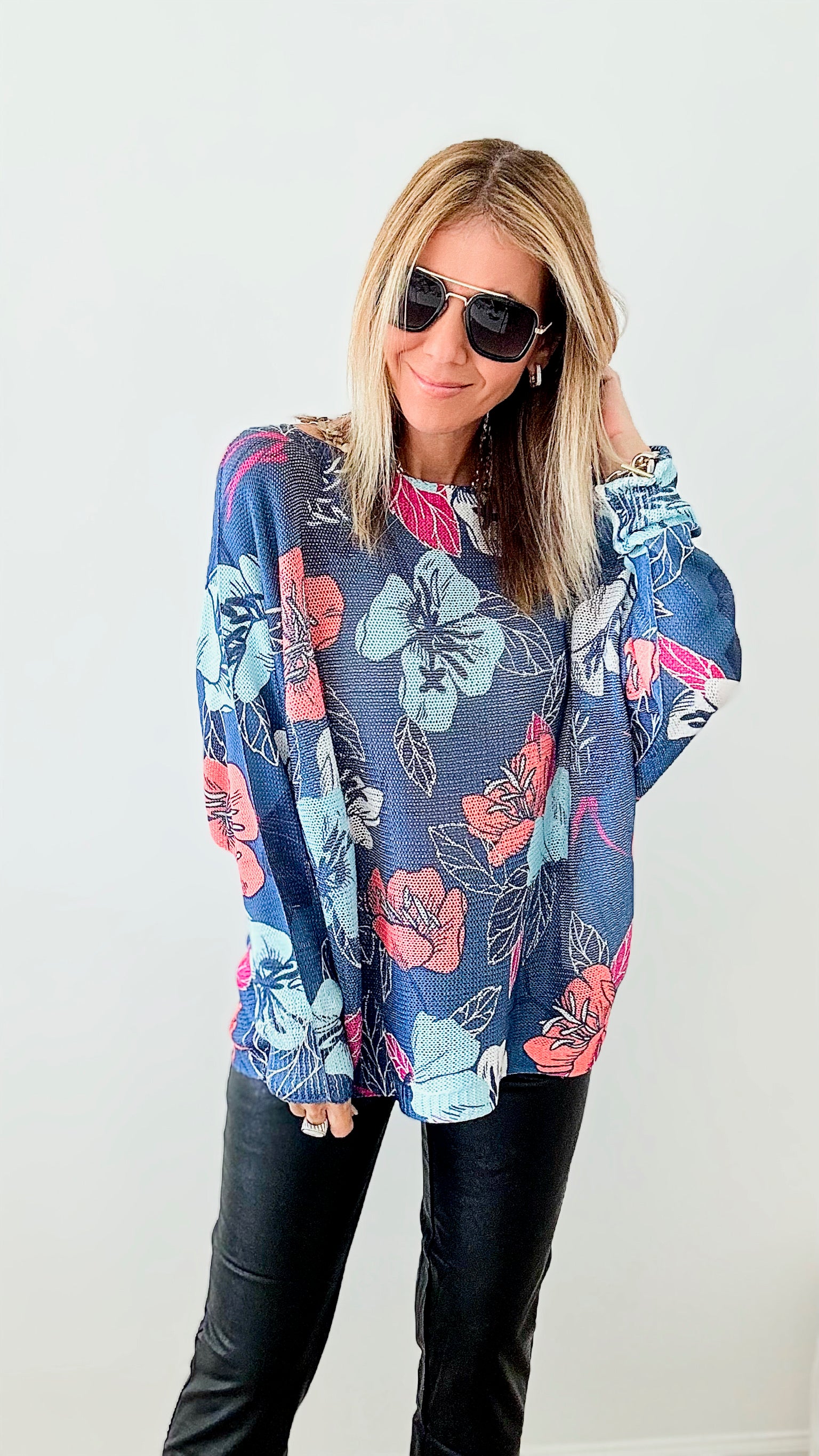 Italian St Tropez Hibiscus Sweater-140 Sweaters-Germany-Coastal Bloom Boutique, find the trendiest versions of the popular styles and looks Located in Indialantic, FL