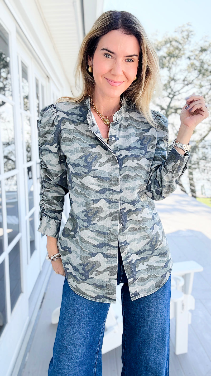 Camo Cinched Printed Jacket-160 Jackets-NoaBoa-Coastal Bloom Boutique, find the trendiest versions of the popular styles and looks Located in Indialantic, FL