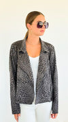 Spotted Vegan Suede Rider Jacket - Charcoal-160 Jackets-oddi-Coastal Bloom Boutique, find the trendiest versions of the popular styles and looks Located in Indialantic, FL