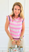 Candy Stripe Contrast Band Top-110 short Sleeve Top-VOY-Coastal Bloom Boutique, find the trendiest versions of the popular styles and looks Located in Indialantic, FL