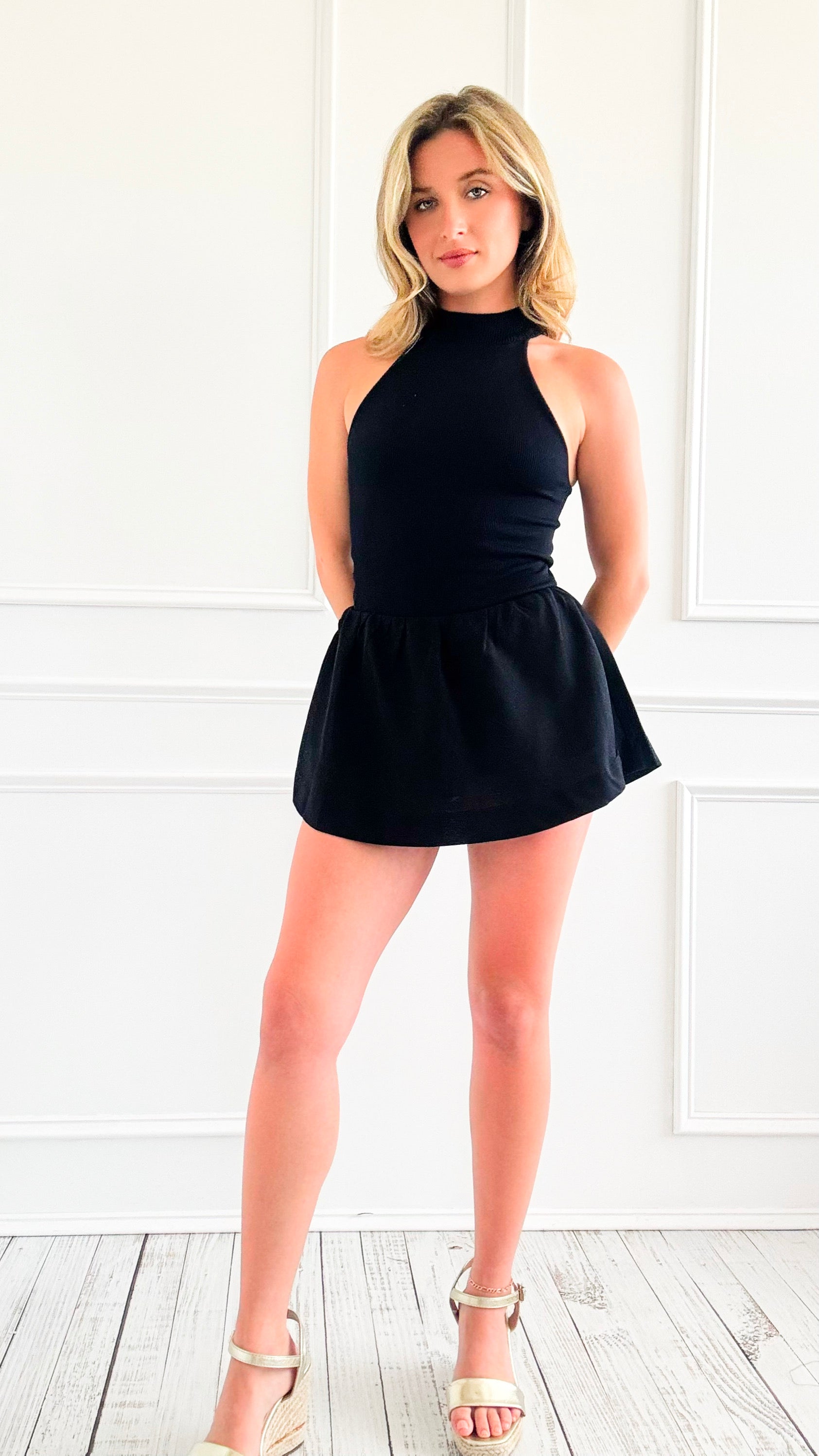 Sugarplum Lounge Skort - Black-170 Bottoms-HYFVE-Coastal Bloom Boutique, find the trendiest versions of the popular styles and looks Located in Indialantic, FL