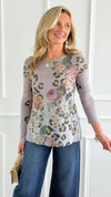Wild Beauty Long Sleeved Mesh Top - Grey-110 Long Sleeve Tops-Origami Fashion Inc-Coastal Bloom Boutique, find the trendiest versions of the popular styles and looks Located in Indialantic, FL