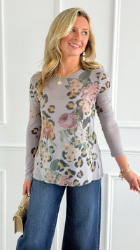 Wild Beauty Long Sleeved Mesh Top - Grey-110 Long Sleeve Tops-Origami Fashion Inc-Coastal Bloom Boutique, find the trendiest versions of the popular styles and looks Located in Indialantic, FL