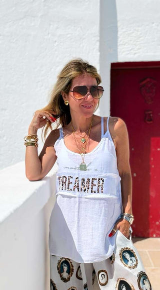 Fearlessly Dreaming Italian Tank Top- White