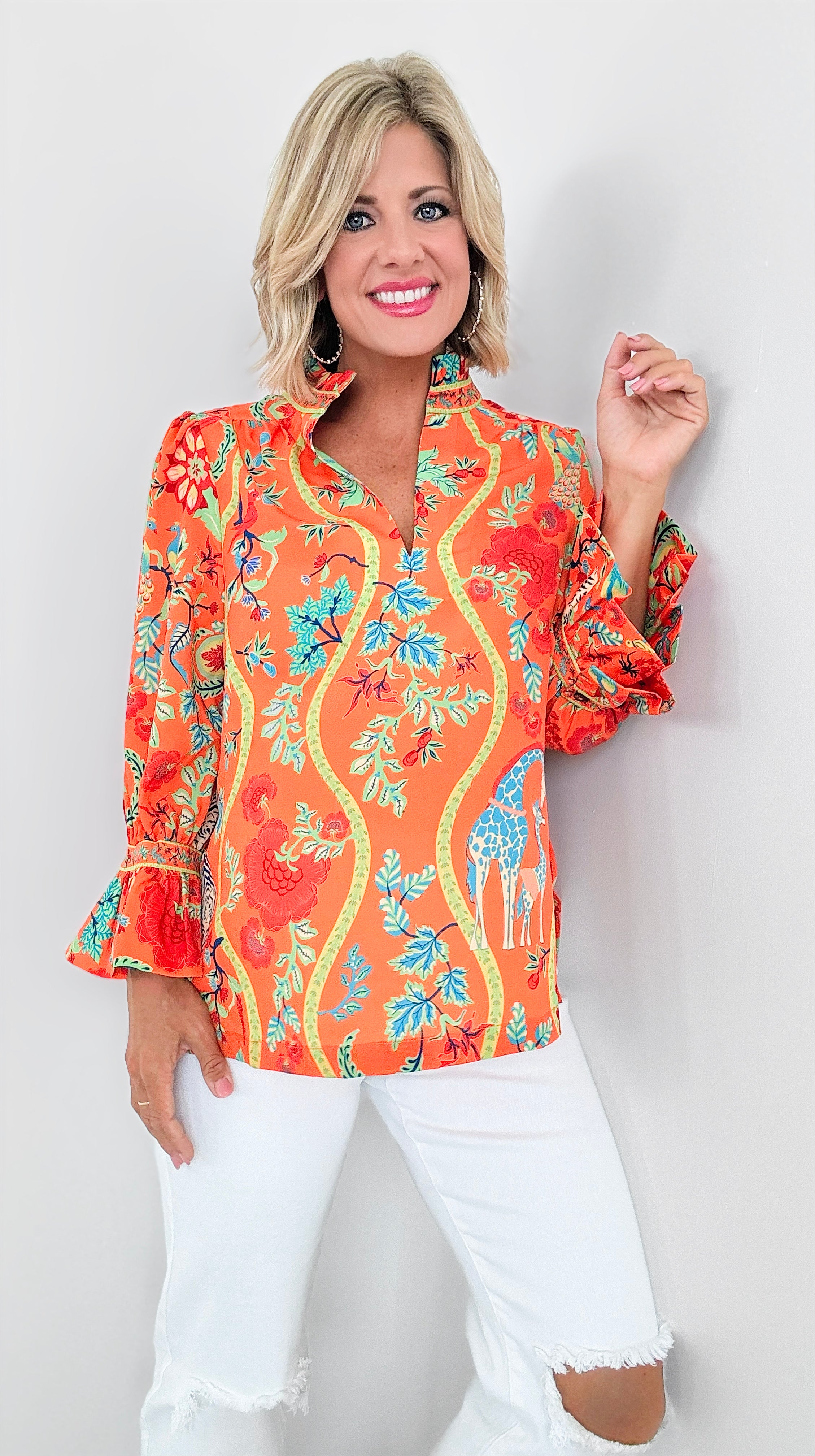 Savannah Dreamscape Blouse-130 Long Sleeve Tops-Gretchen Scott-Coastal Bloom Boutique, find the trendiest versions of the popular styles and looks Located in Indialantic, FL