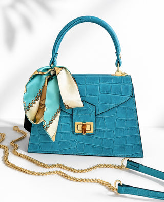 The Signature Croc Italian Leather Bag- Turquoise