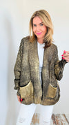 Mirrored Metallic Sugar High Italian Cardigan- Black/ Gold-150 Cardigan Layers-Italianissimo-Coastal Bloom Boutique, find the trendiest versions of the popular styles and looks Located in Indialantic, FL