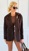 Medal Luxe Italian Hooded Blazer- Brown-160 Jackets-STAR SRL-Coastal Bloom Boutique, find the trendiest versions of the popular styles and looks Located in Indialantic, FL