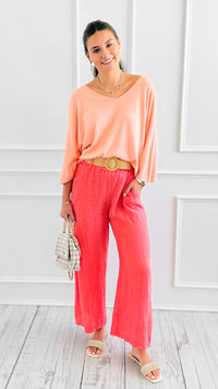 Breezy Elegant Linen Italian Pant- Coral-100 Pants-Italianissimo-Coastal Bloom Boutique, find the trendiest versions of the popular styles and looks Located in Indialantic, FL