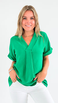 The Jetsetter Blouse - Kelly Green-110 short Sleeve Top-2 Hearts-Coastal Bloom Boutique, find the trendiest versions of the popular styles and looks Located in Indialantic, FL