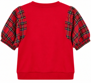 Plaid Sleeve Knit Top