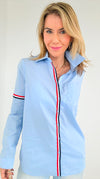 Accent Stripe Button-Down - Blue-130 Long Sleeve Tops-OVI-Coastal Bloom Boutique, find the trendiest versions of the popular styles and looks Located in Indialantic, FL