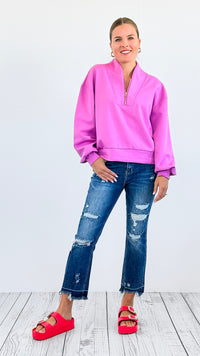 Zip-Up Scuba Long Sleeve Sweatshirt - Magenta-110 Short Sleeve Tops-BucketList-Coastal Bloom Boutique, find the trendiest versions of the popular styles and looks Located in Indialantic, FL