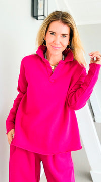 Eileen Cozy Lounge Collar Pullover Top - Plum Pink