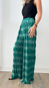 Wrinkle Tiered Shirring Velvet Wide Pants - Jade-170 Bottoms-BIBI-Coastal Bloom Boutique, find the trendiest versions of the popular styles and looks Located in Indialantic, FL