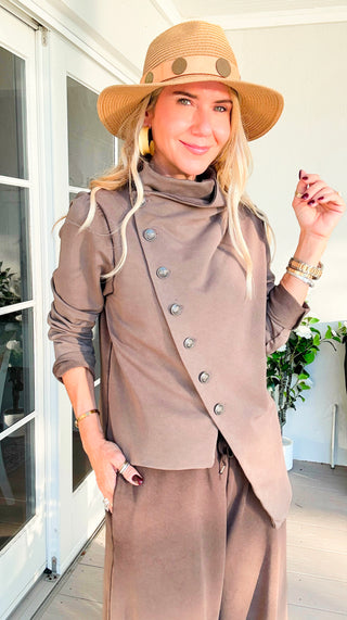 Washed Luxe Italian Crossover Jacket- Brown