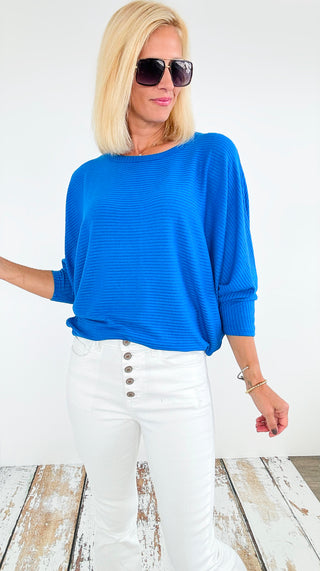 Everyday Essentials Ribbed Tee - Blue-130 Long Sleeve Tops-Zenana-Coastal Bloom Boutique, find the trendiest versions of the popular styles and looks Located in Indialantic, FL