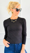 Hailey Knit Pullover Top - Black-140 Sweaters-Cielo-Coastal Bloom Boutique, find the trendiest versions of the popular styles and looks Located in Indialantic, FL