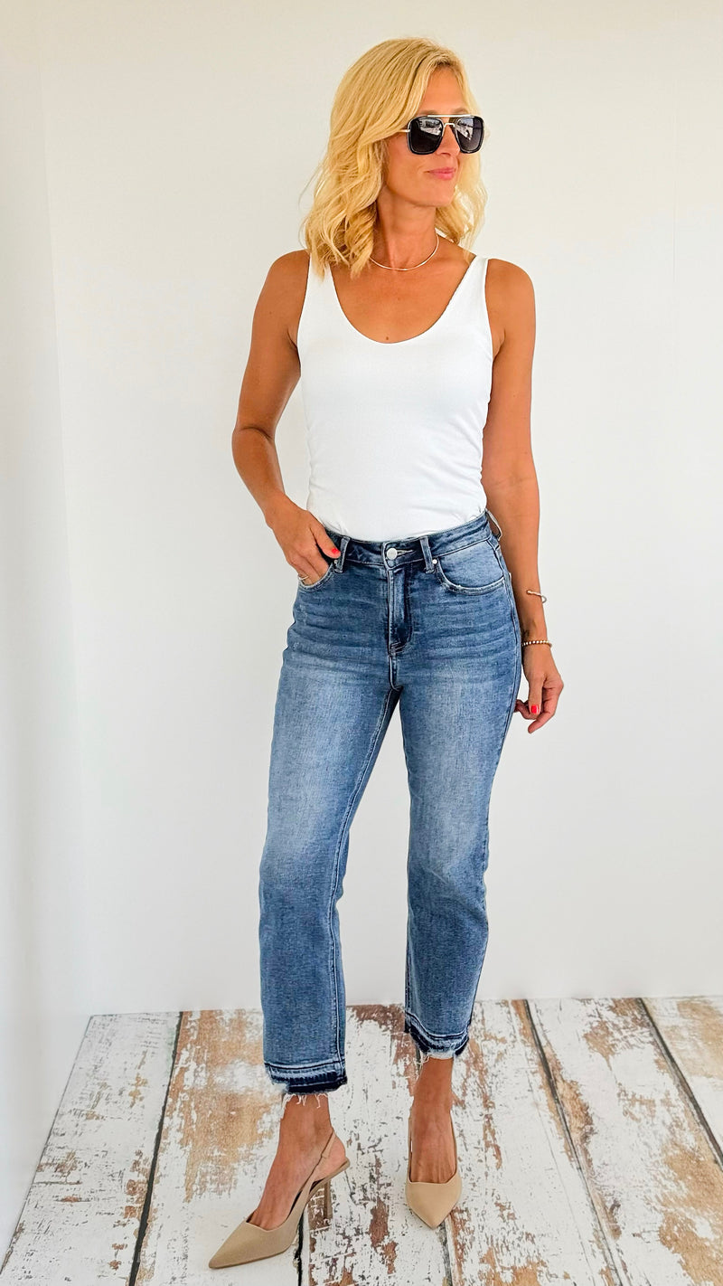 Distressed Raw Hem Denim Jeans-190 Denim-RISEN JEANS-Coastal Bloom Boutique, find the trendiest versions of the popular styles and looks Located in Indialantic, FL