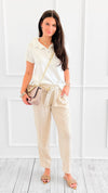 Comfy Shimmer Belted Italian Pant-100 Pants-SEÑORITA C-Coastal Bloom Boutique, find the trendiest versions of the popular styles and looks Located in Indialantic, FL