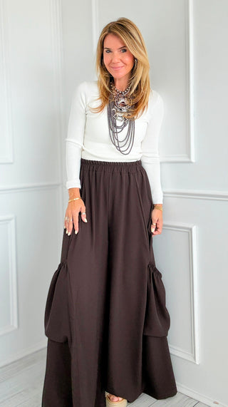 Pre Auth - Chic Moon Big Pocket Italian Pants- Chocolate