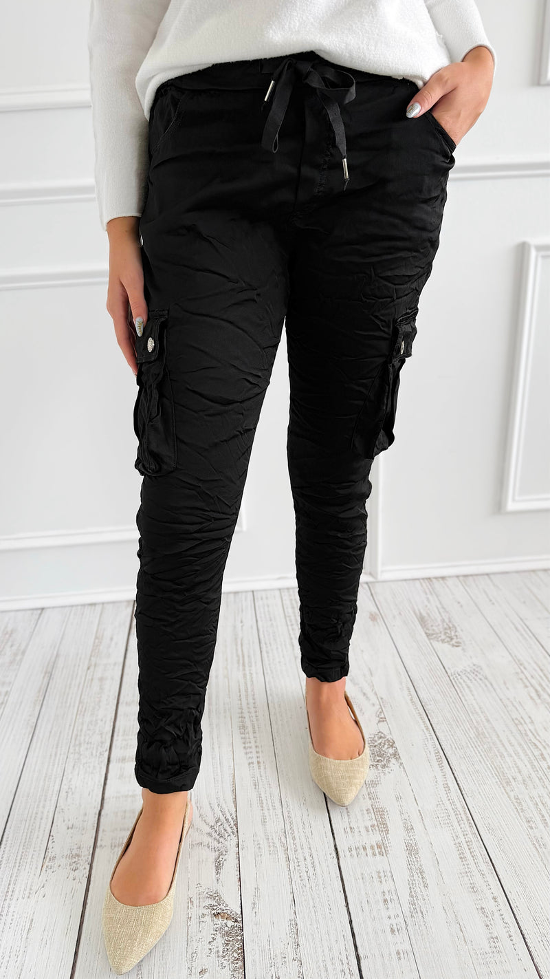 Cargo Wish List Italian Joggers- Black-180 Joggers-CRIS S.R.L.-Coastal Bloom Boutique, find the trendiest versions of the popular styles and looks Located in Indialantic, FL