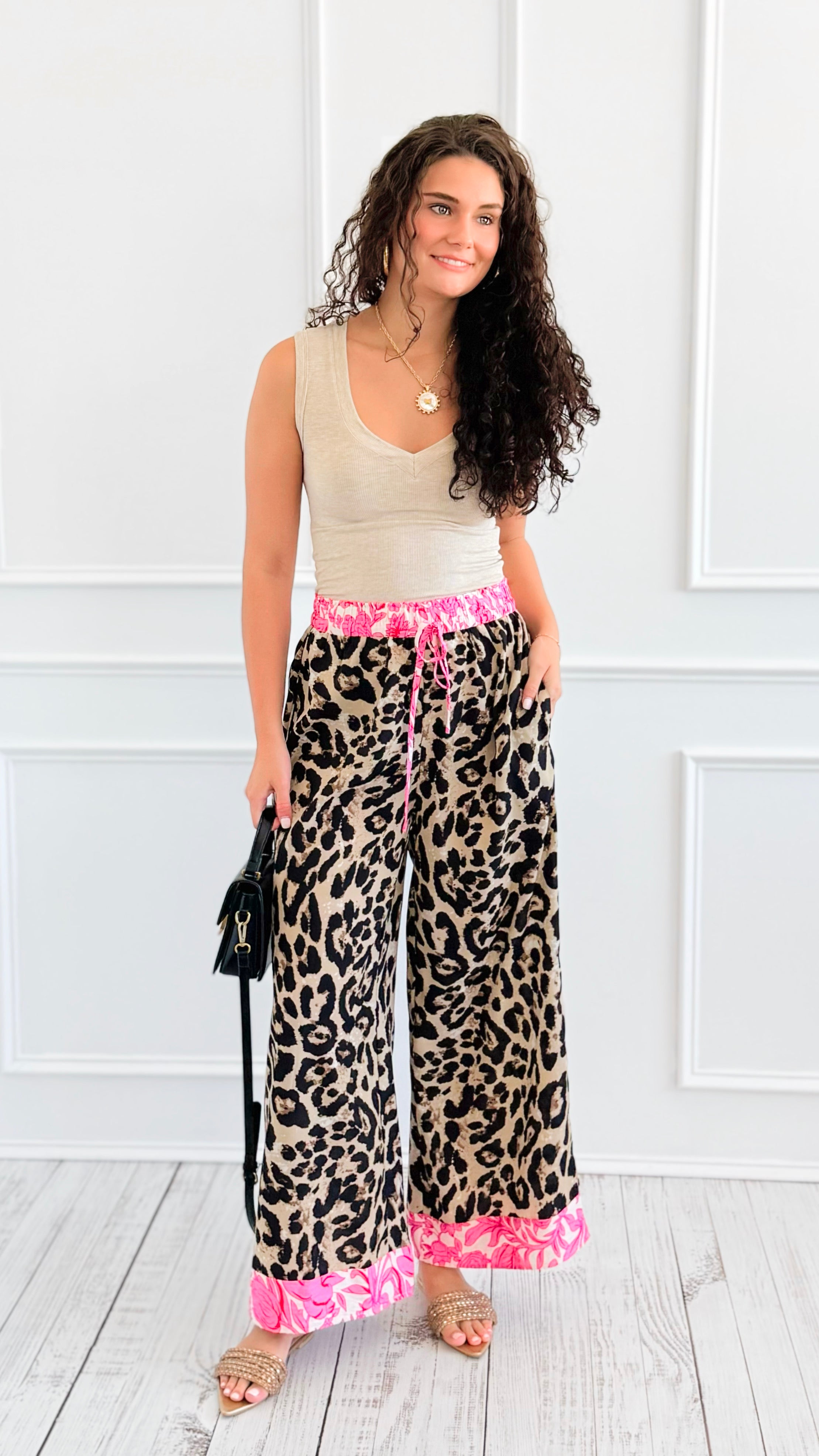Playful Edge Contrast Trim Pants-170 Bottoms-BIBI-Coastal Bloom Boutique, find the trendiest versions of the popular styles and looks Located in Indialantic, FL